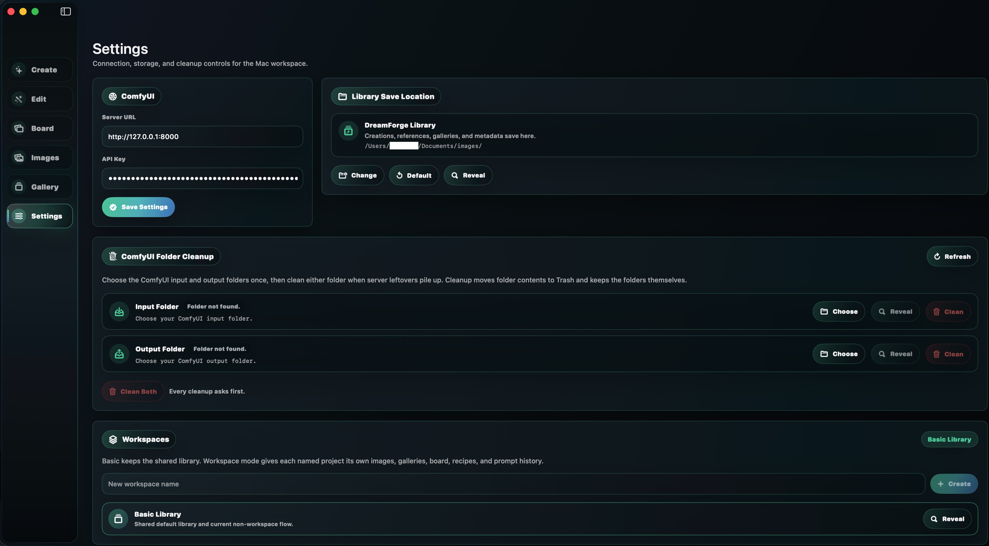 DreamForge for Mac Settings screen