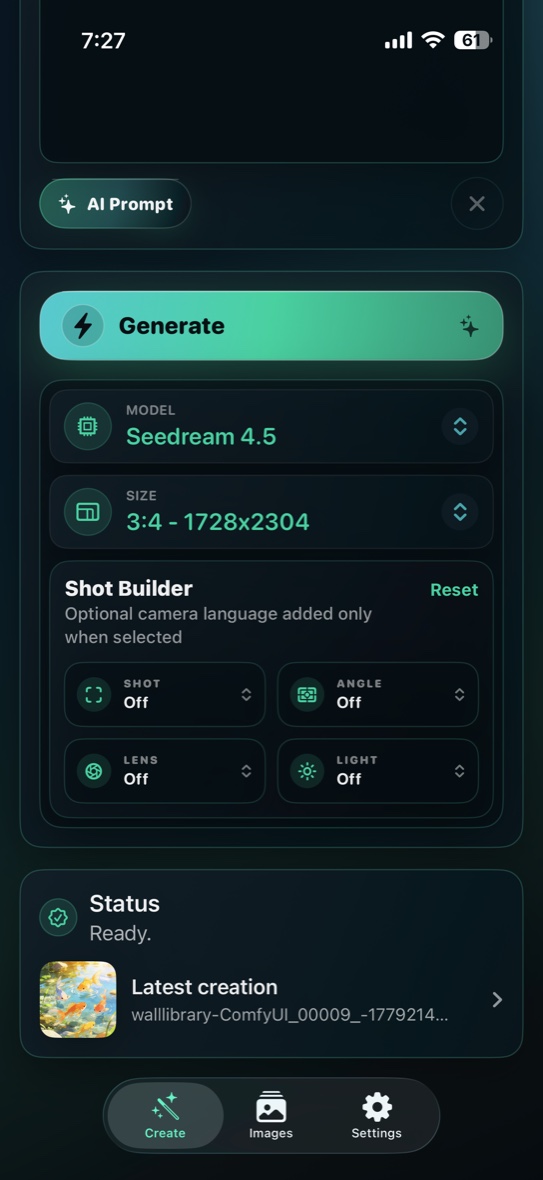 DreamForge shot builder controls